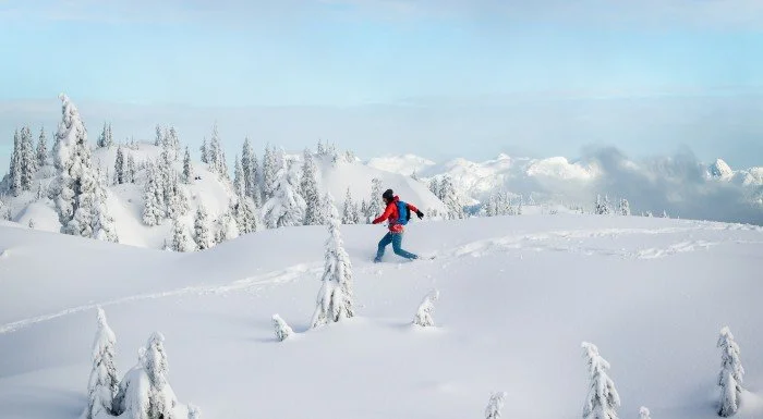 Man running through snow