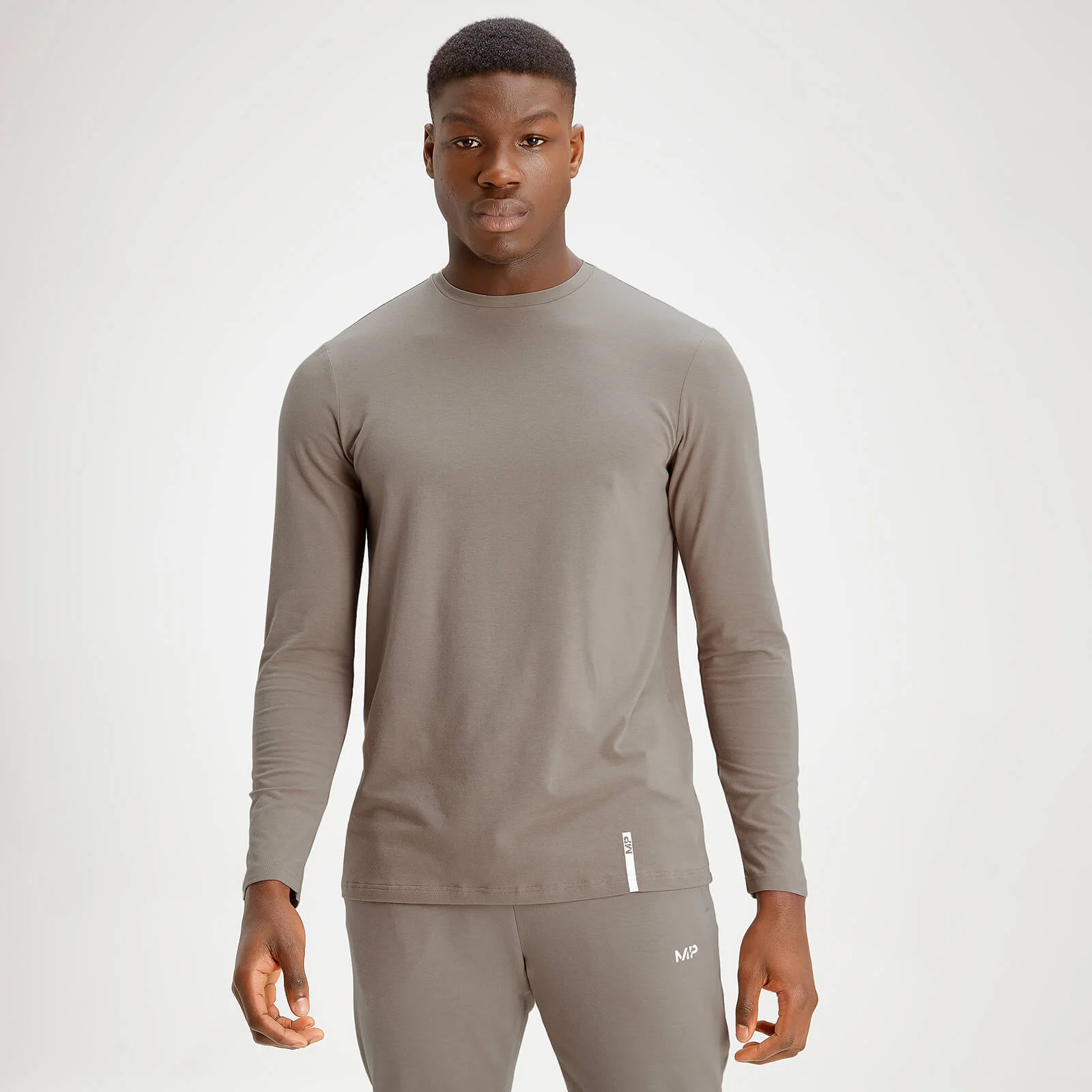 MP Men's Luxe Classic Long Sleeve Crew Top - Taupe - XXS Image 1