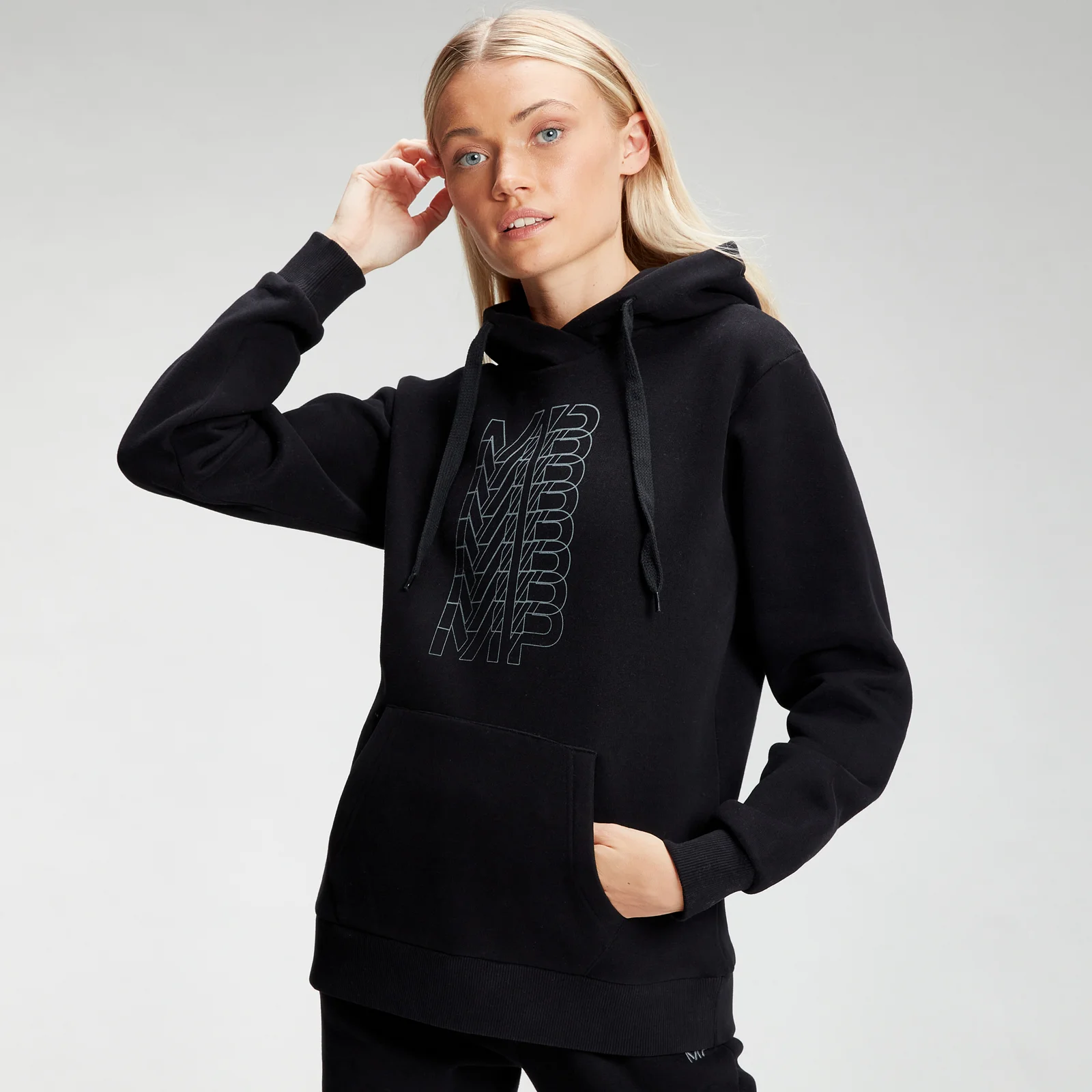Sweat à capuche à imprimé répétitif MP pour femmes – Noir - XXS Image 1