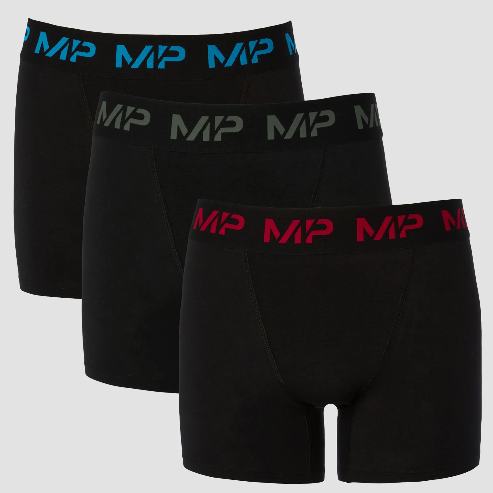 MP Men's Coloured logo Boxers (3 Pack) - Black/Wine/Cactus/Bright Blue - XXS Image 1