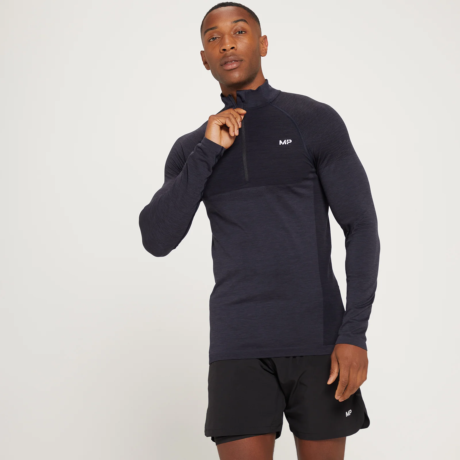Haut sans coutures à fermeture éclair ¼ MP Essentials pour hommes – Noir chiné - XS Image 1