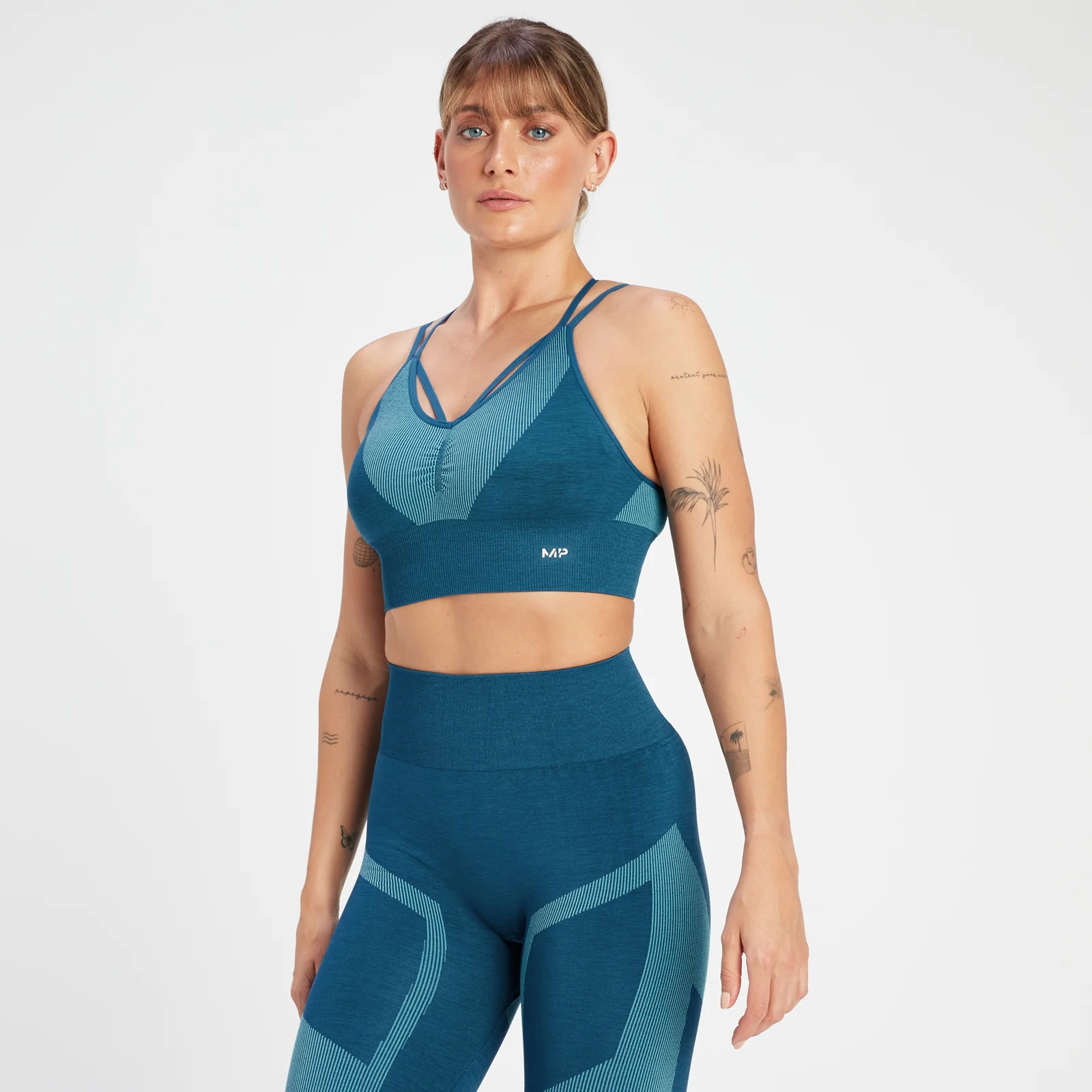 Brassière de sport sans coutures avec effet froncé MP Impact pour femmes – Bleu sarcelle - XS Image 1