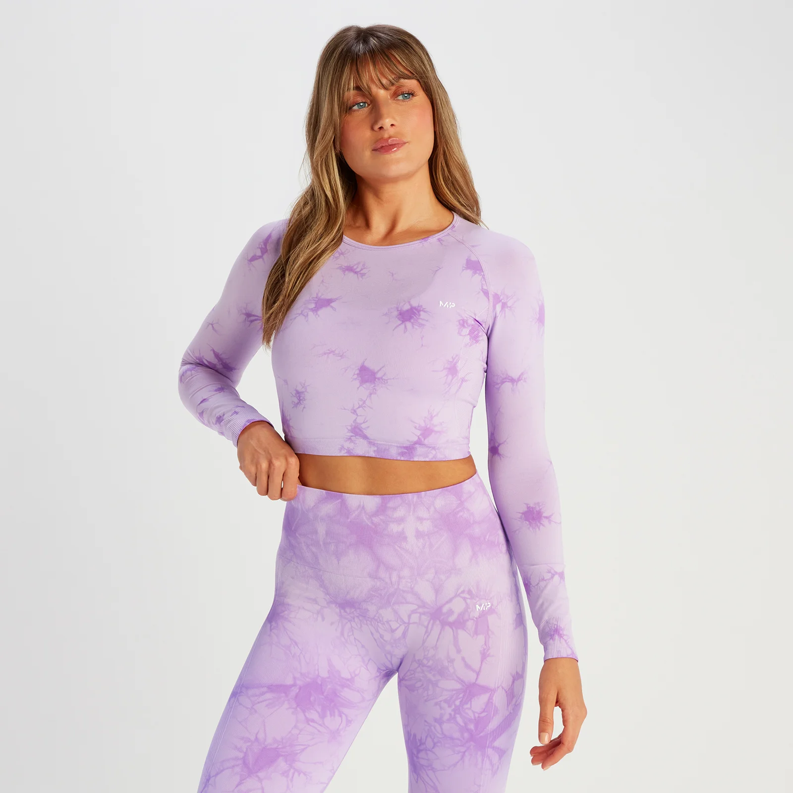 T-shirt court sans coutures à manches longues MP Shape pour femmes – Tie-dye violet - XS Image 1