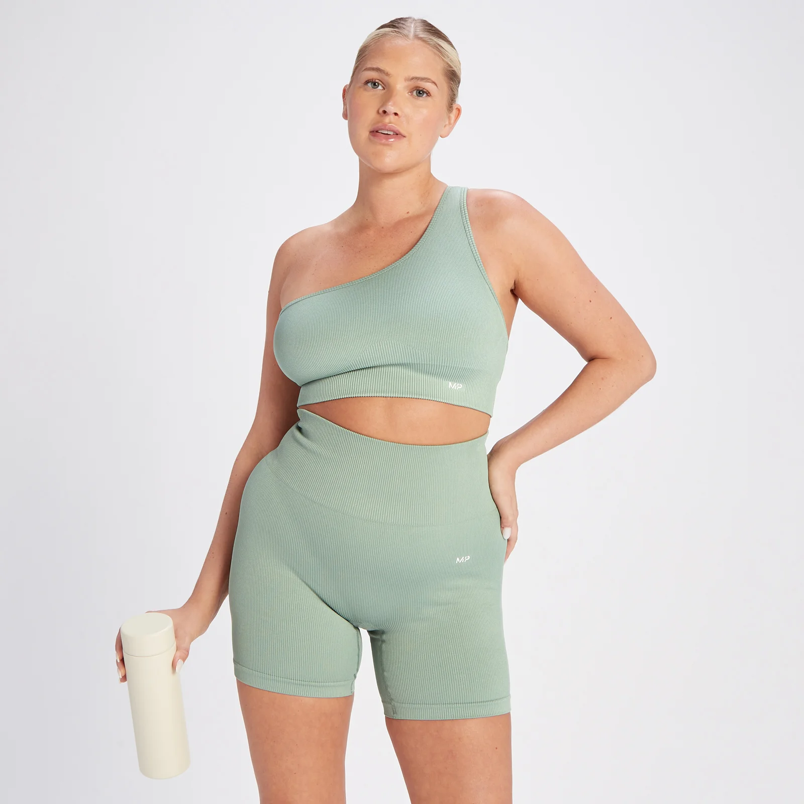 Brassière asymétrique côtelée sans coutures MP Tempo pour femmes – Vert sauge - XS Image 1