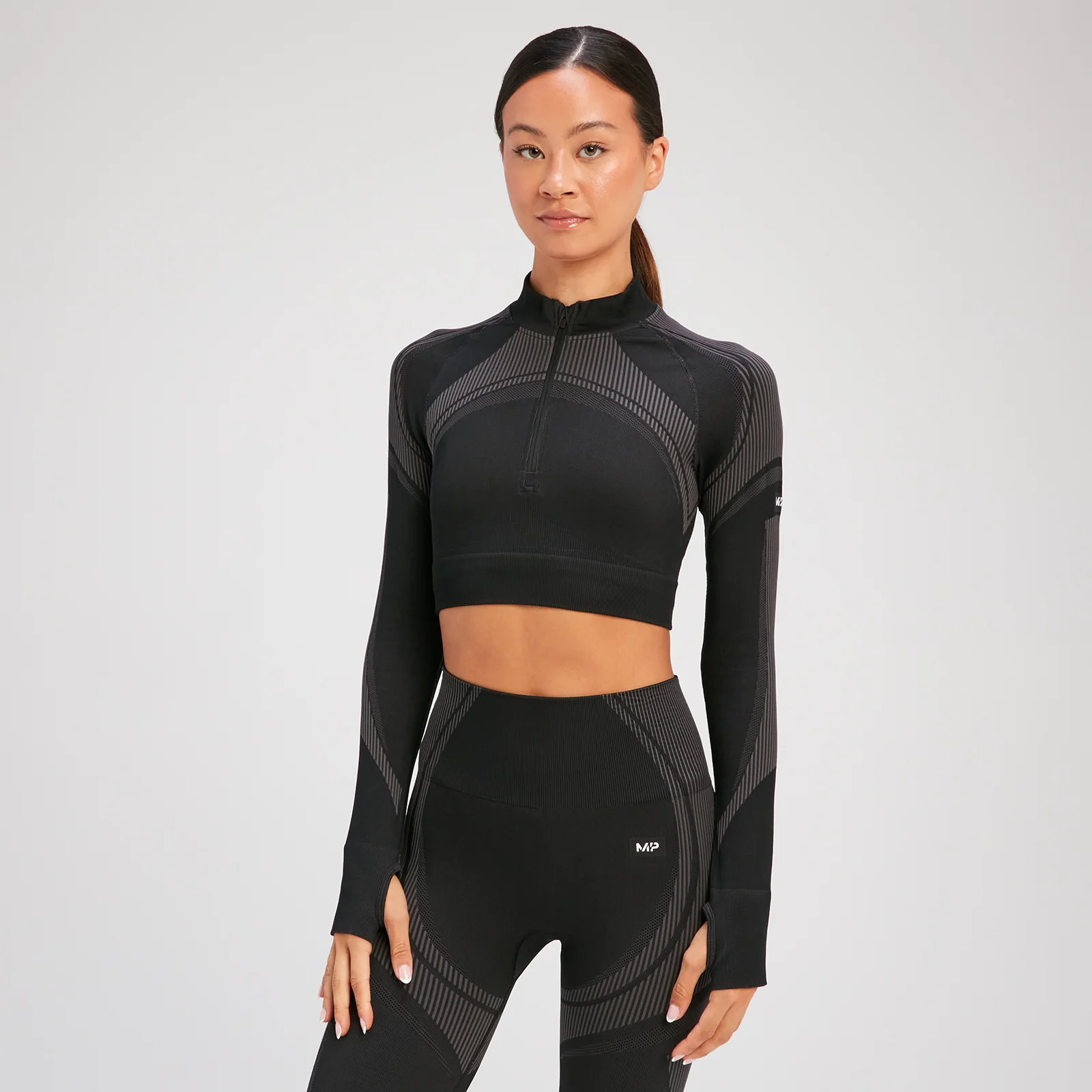 Crop top sans coutures à manches longues et à fermeture éclair ¼ MP Tempo Ultra pour femmes – Noir - XS Image 1