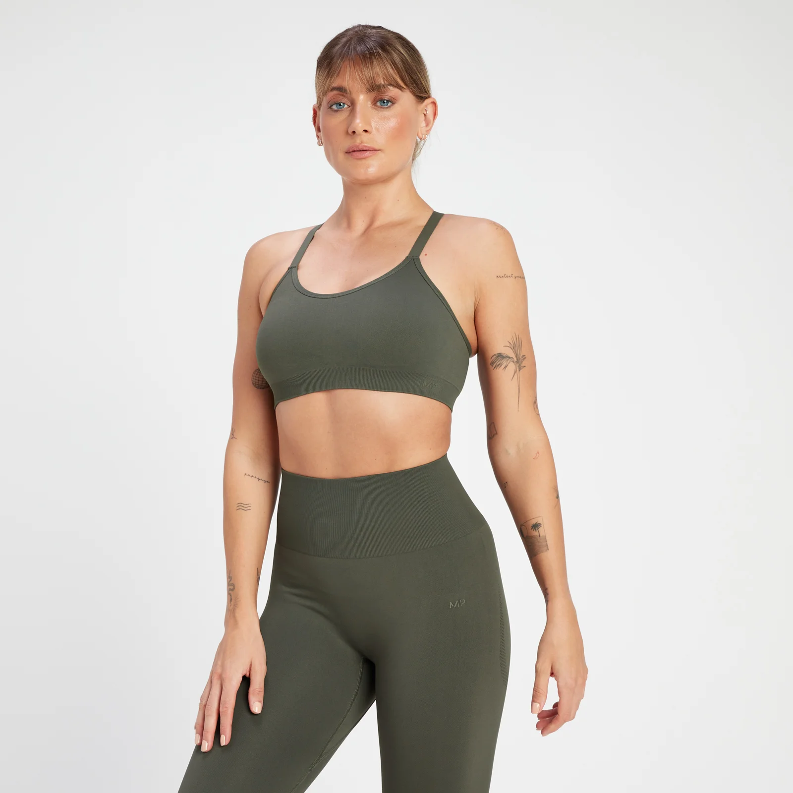 Brassière de sport sans coutures à dos croisé MP Rest Day pour femmes – Vert taupe - XS Image 1
