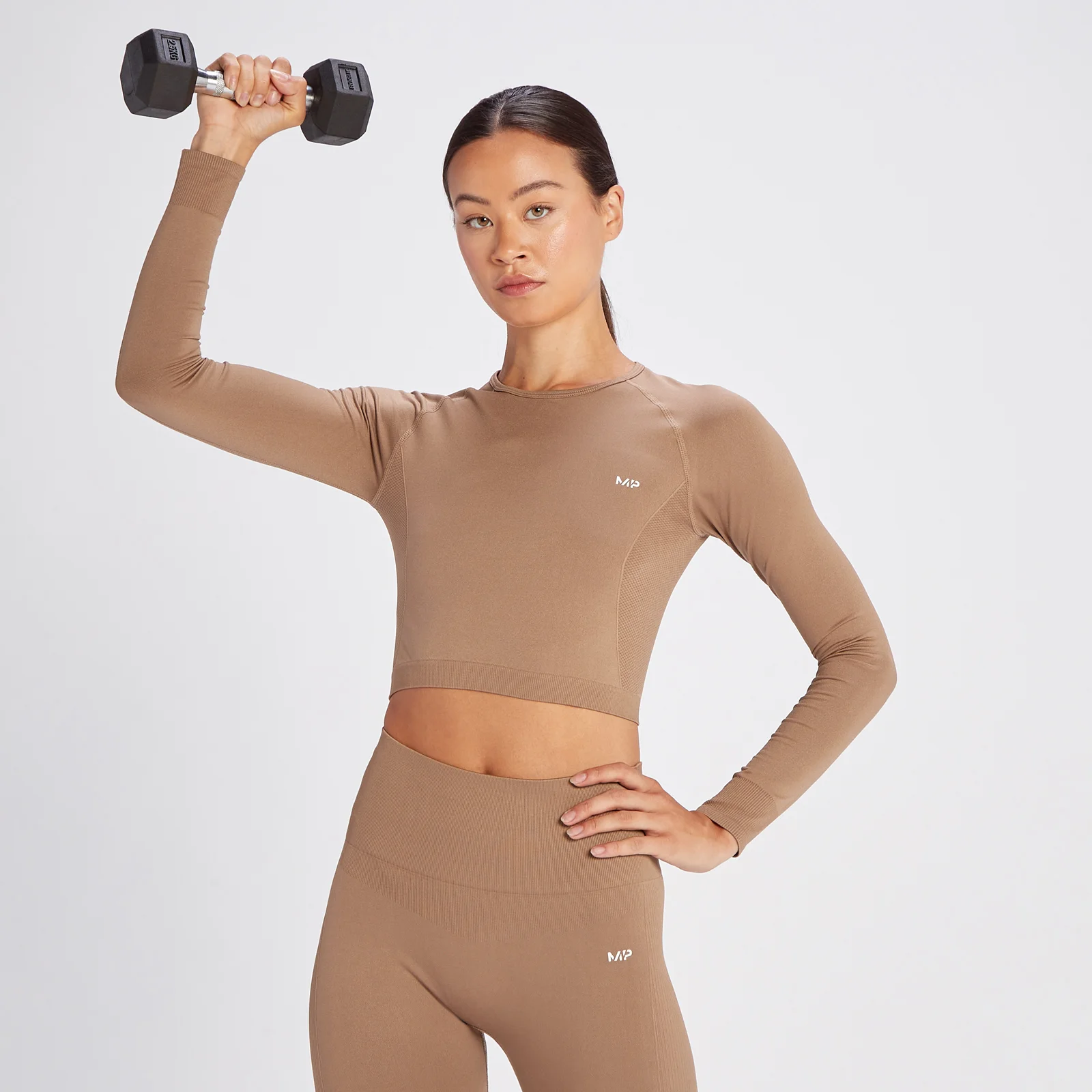 Crop top sans coutures à manches longues MP Shape pour femmes – Caramel - XS Image 1