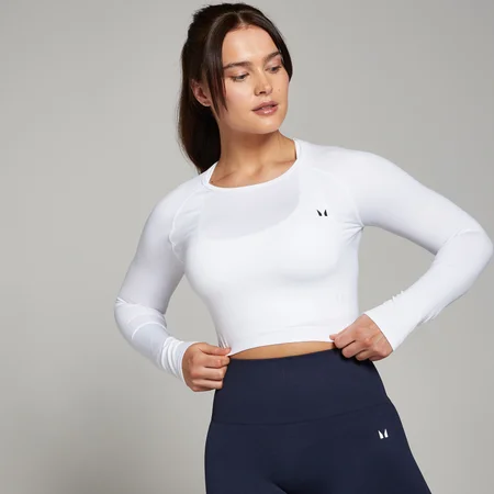 Crop top sans coutures à manches longues MP Shape pour femmes – Blanc
