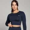 Crop top sans coutures à manches longues MP Shape pour femmes – Bleu marine