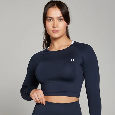 Crop top sans coutures à manches longues MP Shape pour femmes – Bleu marine