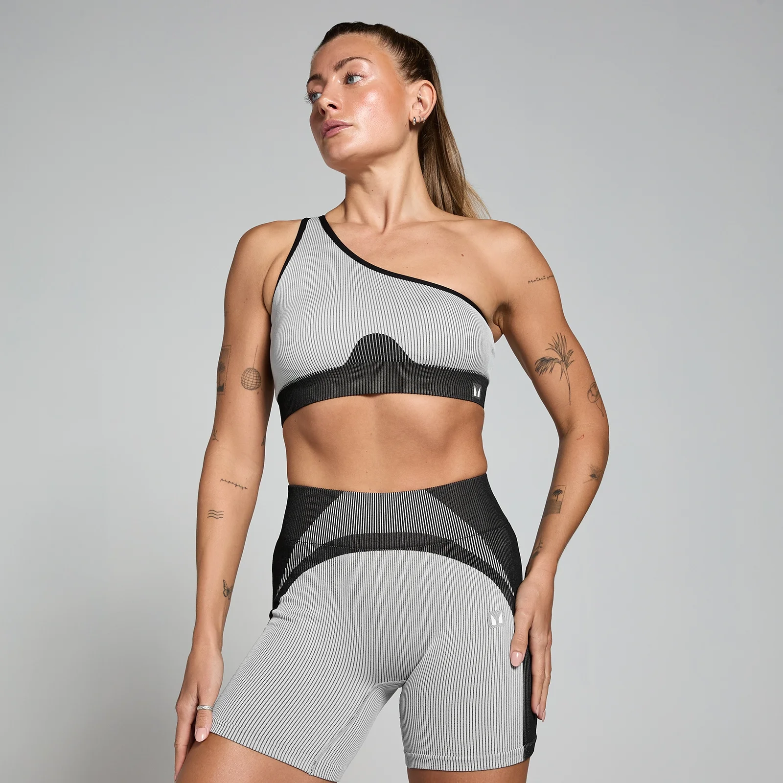 Brassière côtelée sans coutures MP Contrast pour femmes – Noir/Gris - XS Image 1