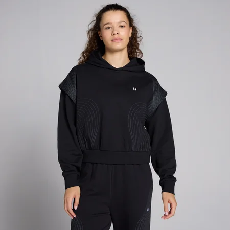 Sweat à capuche court à imprimé graphique MP Tempo pour femmes – Noir