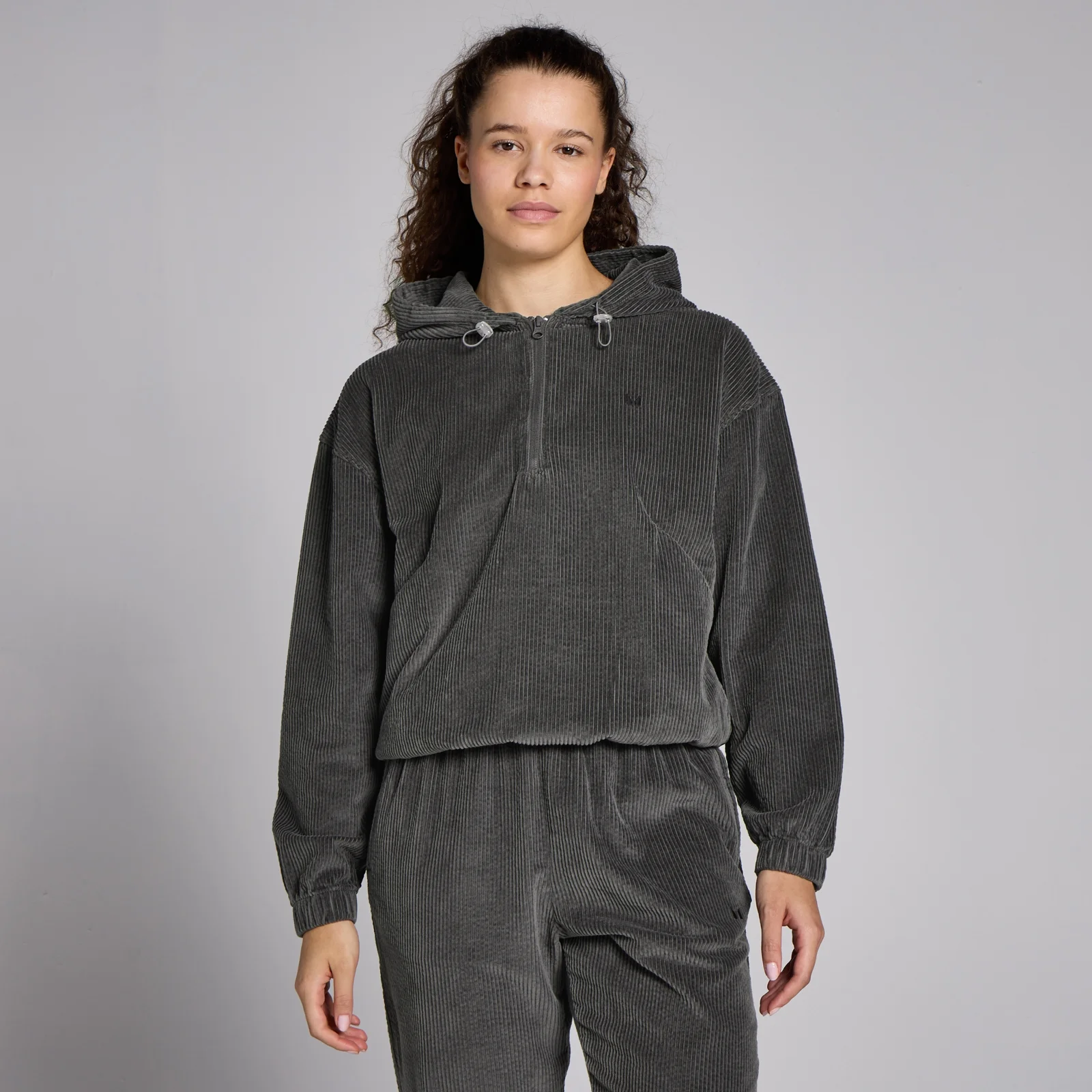 Sweat à capuche en velours côtelé à fermeture éclair ¼ MP Lifestyle pour femmes – Gris acier - L Image 1
