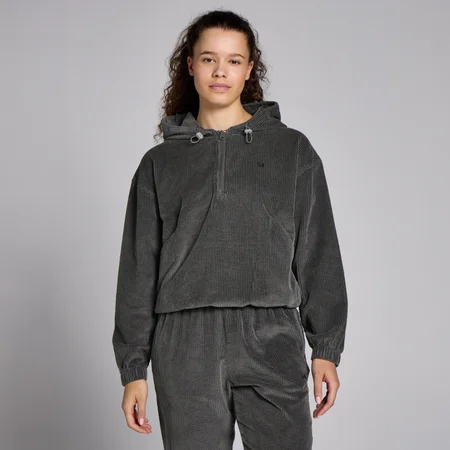 Sweat à capuche en velours côtelé à fermeture éclair ¼ MP Lifestyle pour femmes – Gris acier