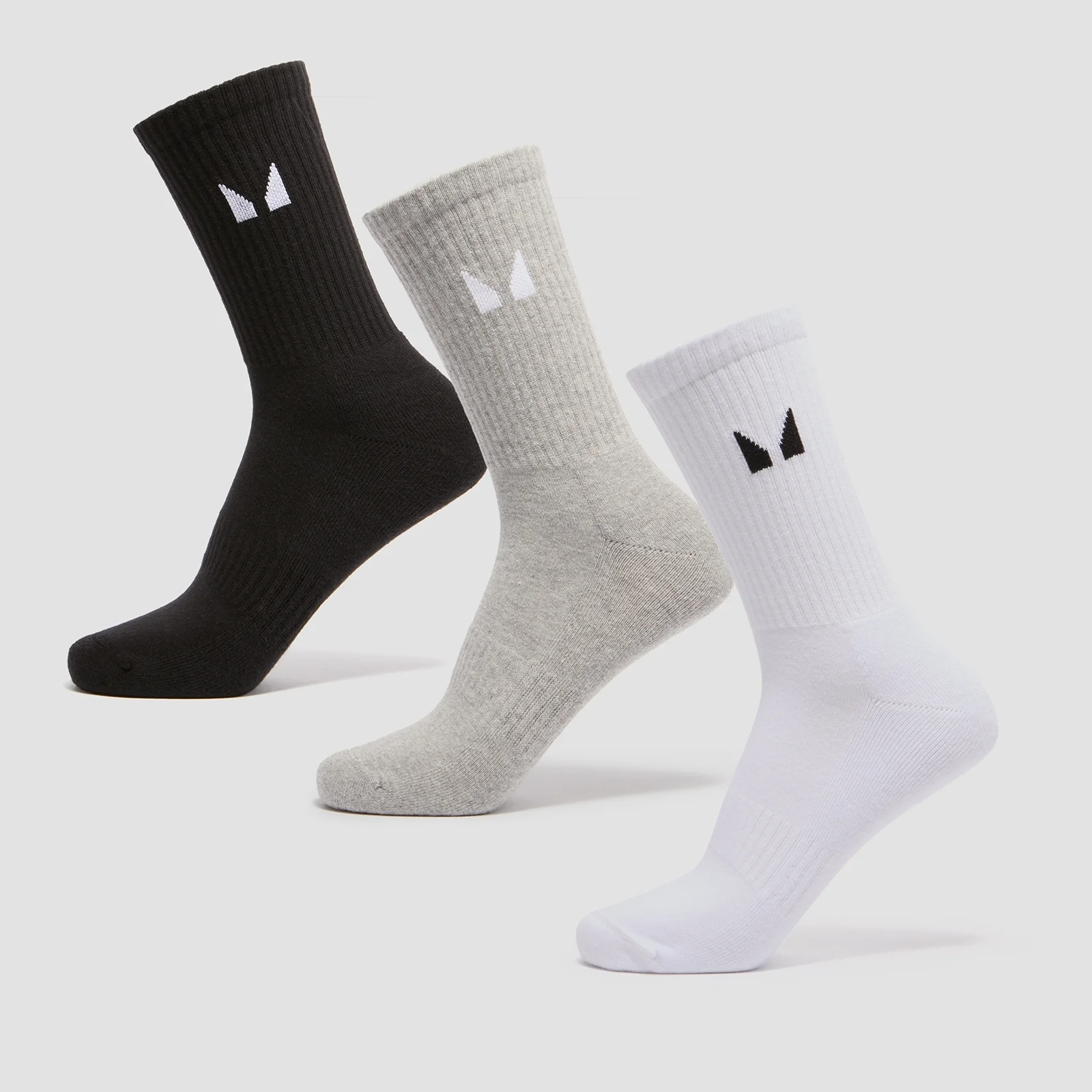 MP Unisex Crew Socks (3 Pack) - White/Black/Grey Marl - UK 2-5 Image 1