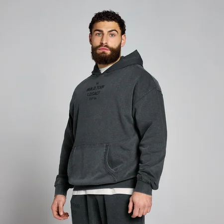 Sweat à capuche graphique délavé MP Origin – Noir délavé