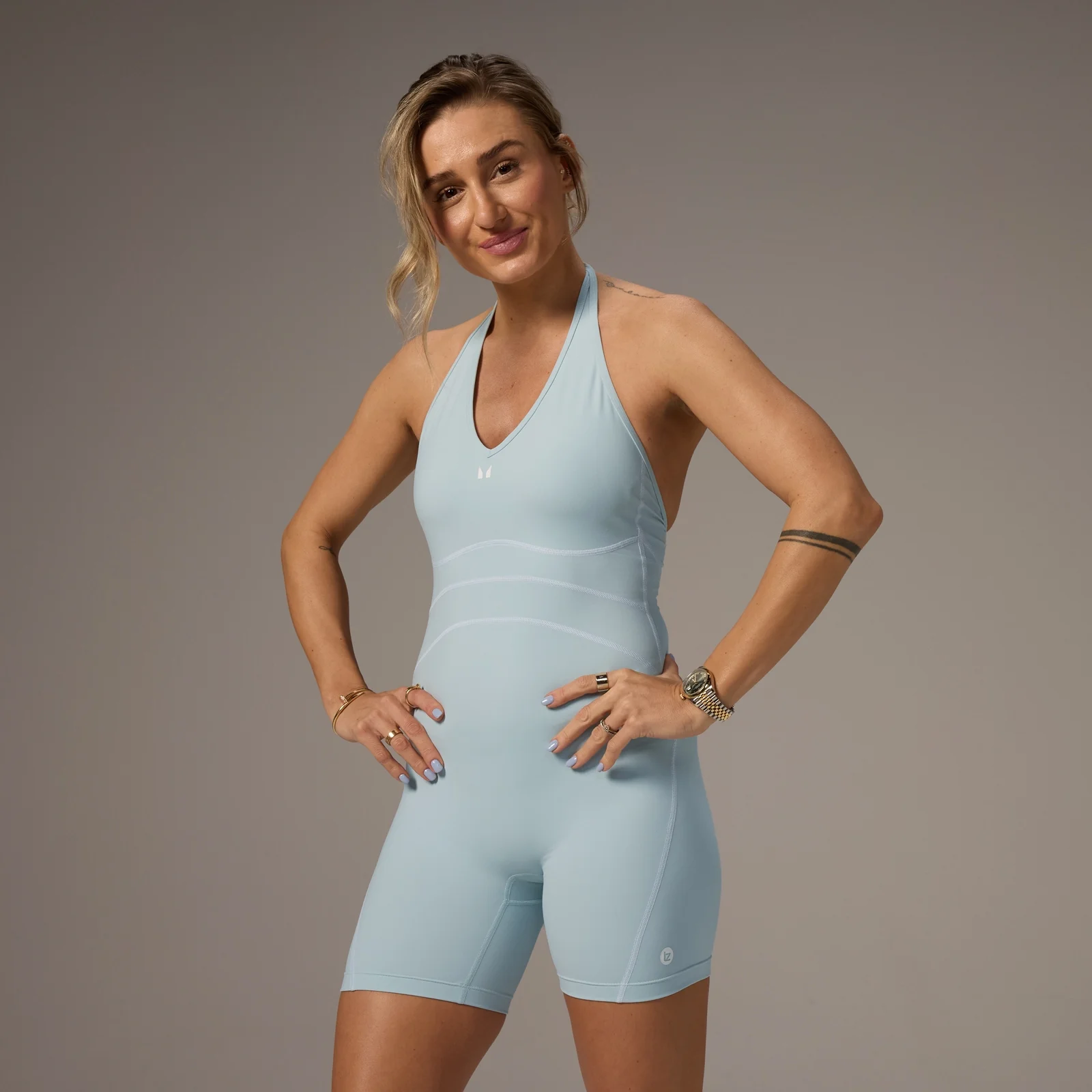Combishort à dos nu contrasté MP X Tatiana – Aqua clair - XS Image 1