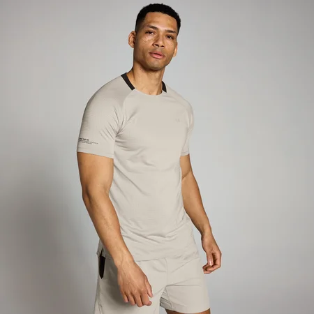 T-shirt d’entraînement quadrillé MP Tempo pour hommes – Gris tourterelle