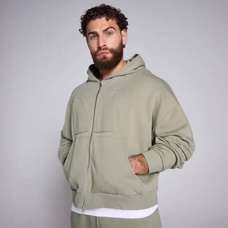 Sweat à capuche brodé avec fermeture éclair à double sens MP pour hommes - Sauge foncée