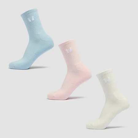 Chaussettes de tennis unisexes MP (lot de 3) – Coton/Rose bébé/Bleu bébé