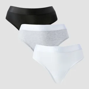 String taille mi-haute MP pour femmes (lot de 5) – Blanc/Noir/Gris chiné - Size XS