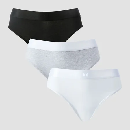 Culotte de style bikini taille mi-haute MP pour femmes (lot de 5) – Blanc/Noir/Gris chiné