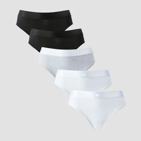 Culotte de style bikini taille mi-haute MP pour femmes (lot de 5) – Blanc/Noir/Gris chiné