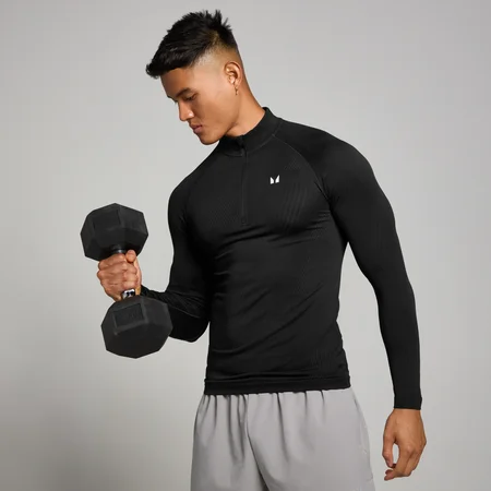 Haut sans coutures à fermeture éclair ¼ MP Tempo Pillar Graphic pour hommes – Noir
