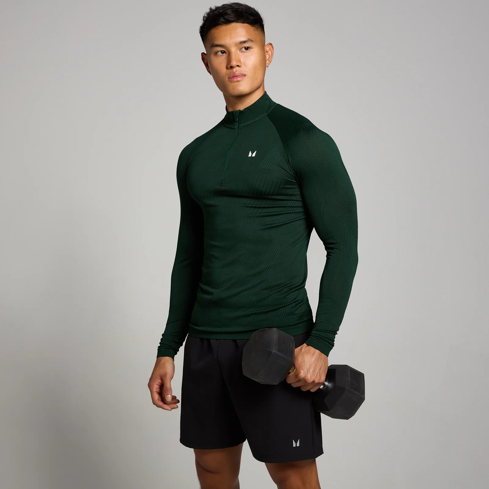 Haut sans coutures à fermeture éclair ¼ MP Tempo Pillar Graphic pour hommes – Émeraude foncé - XS Image 1