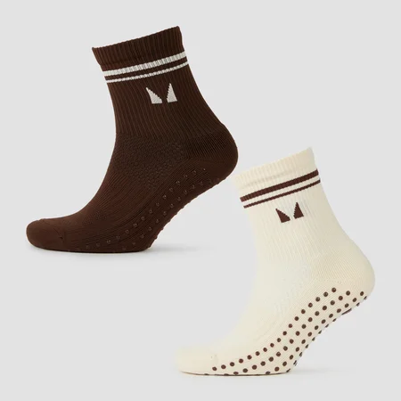 Chaussette de pilates MP (lot de 2 paires) – Crème douce/Chocolat