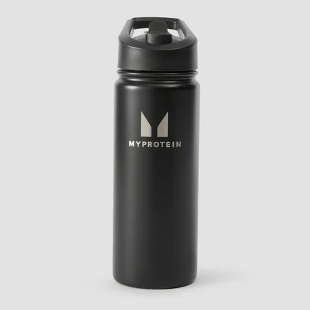 Gourde en acier inoxydable recyclé avec paille rabattable Myprotein 500 ml – Noir