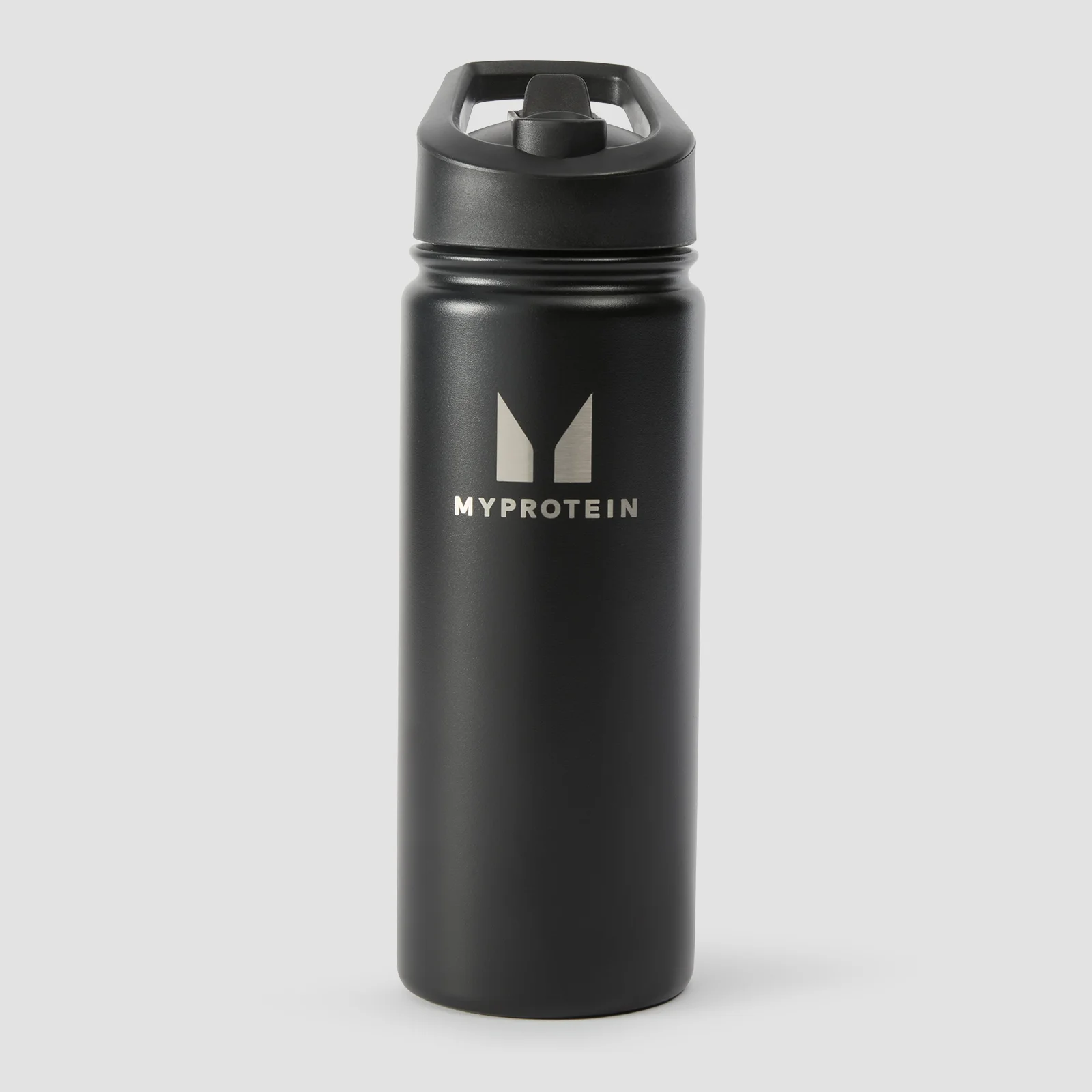 Gourde en acier inoxydable recyclé avec paille rabattable Myprotein 500 ml – Noir Image 1