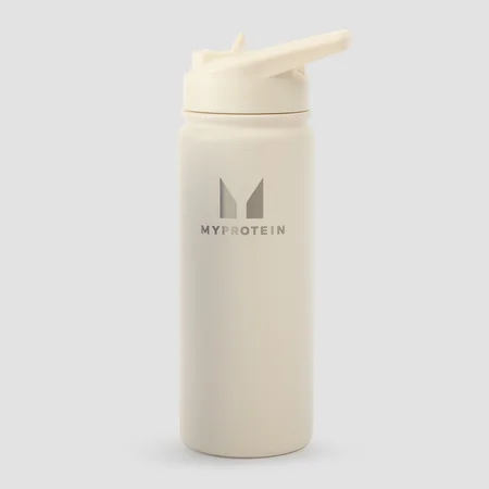 Gourde en acier inoxydable recyclé avec paille rabattable Myprotein 500 ml – Crème naturel