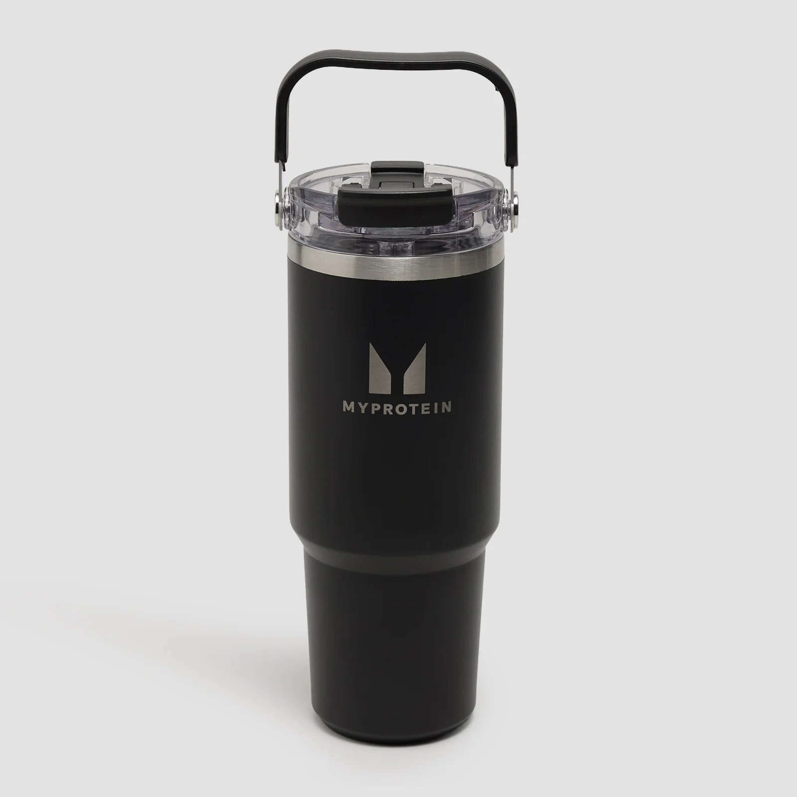 Bouteille métallique recyclée avec poignée supérieure et paille Myprotein 900 ml - Noir Image 1