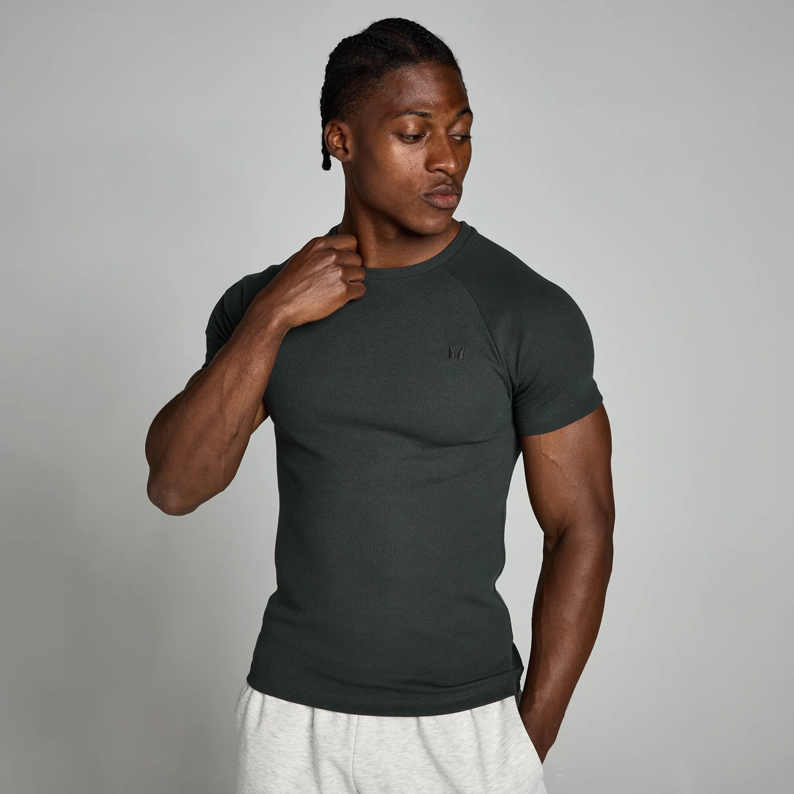 T-shirt moulant côtelé MP Origin pour hommes - Noir délavé - L Image 1