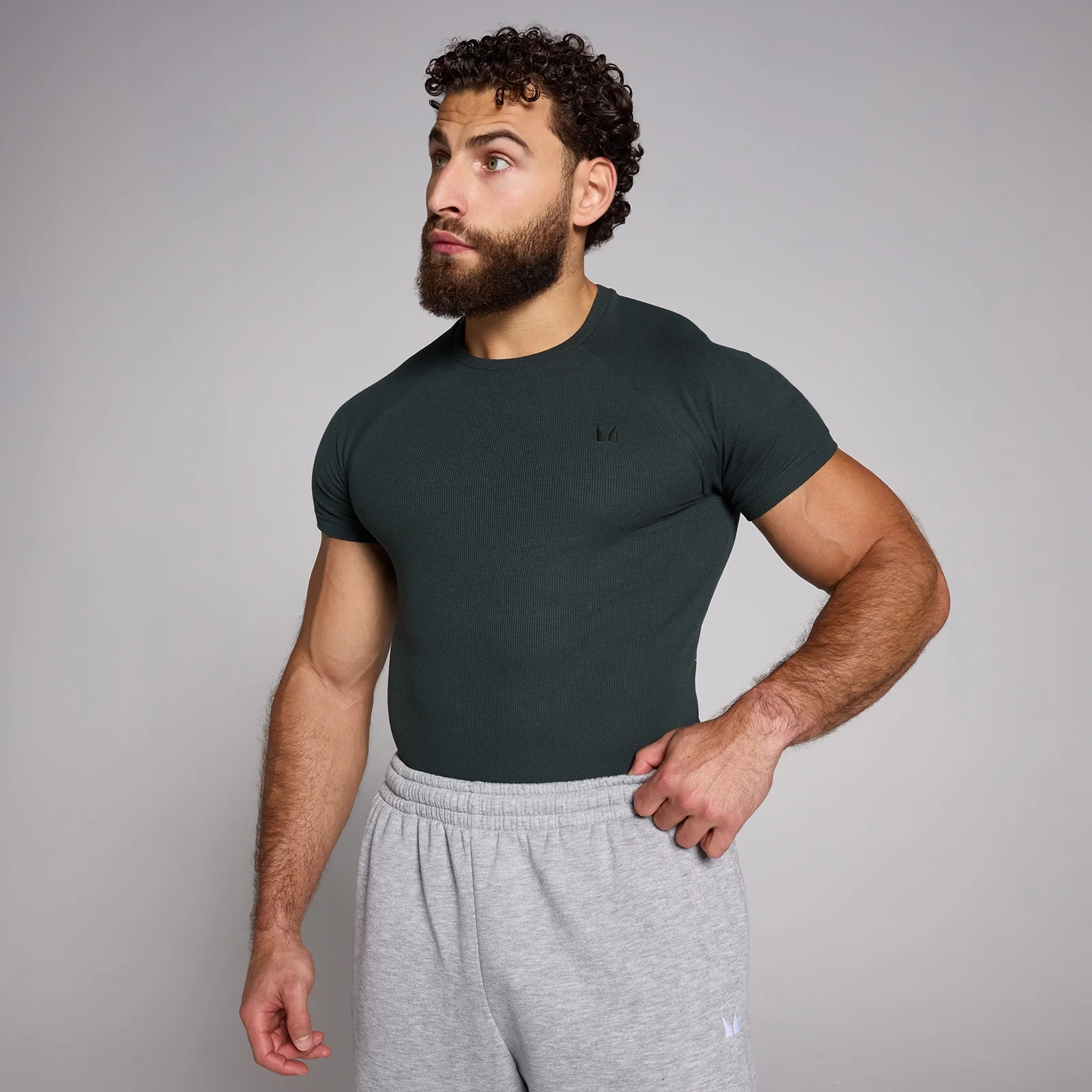 T-shirt moulant côtelé MP Origin pour hommes - Noir délavé - L Image 1