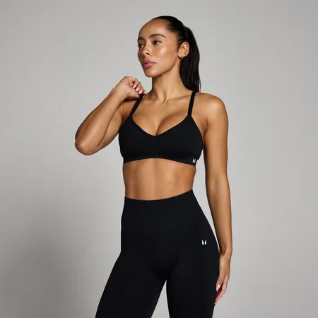 Brassière de sport sans coutures froncée devant Tempo MP femme - Noir