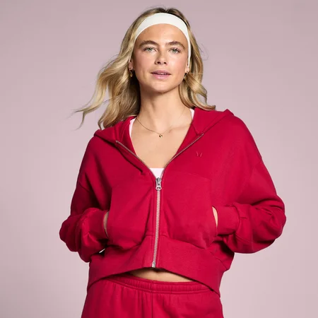 Sweat à capuche zippé MP Lifestyle femme - Rouge rosé