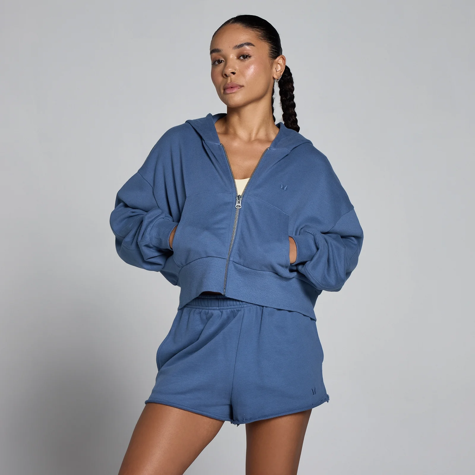 Sweat à capuche zippé léger en molleton bouclette MP femme - Bleu ardoise - XS Image 1
