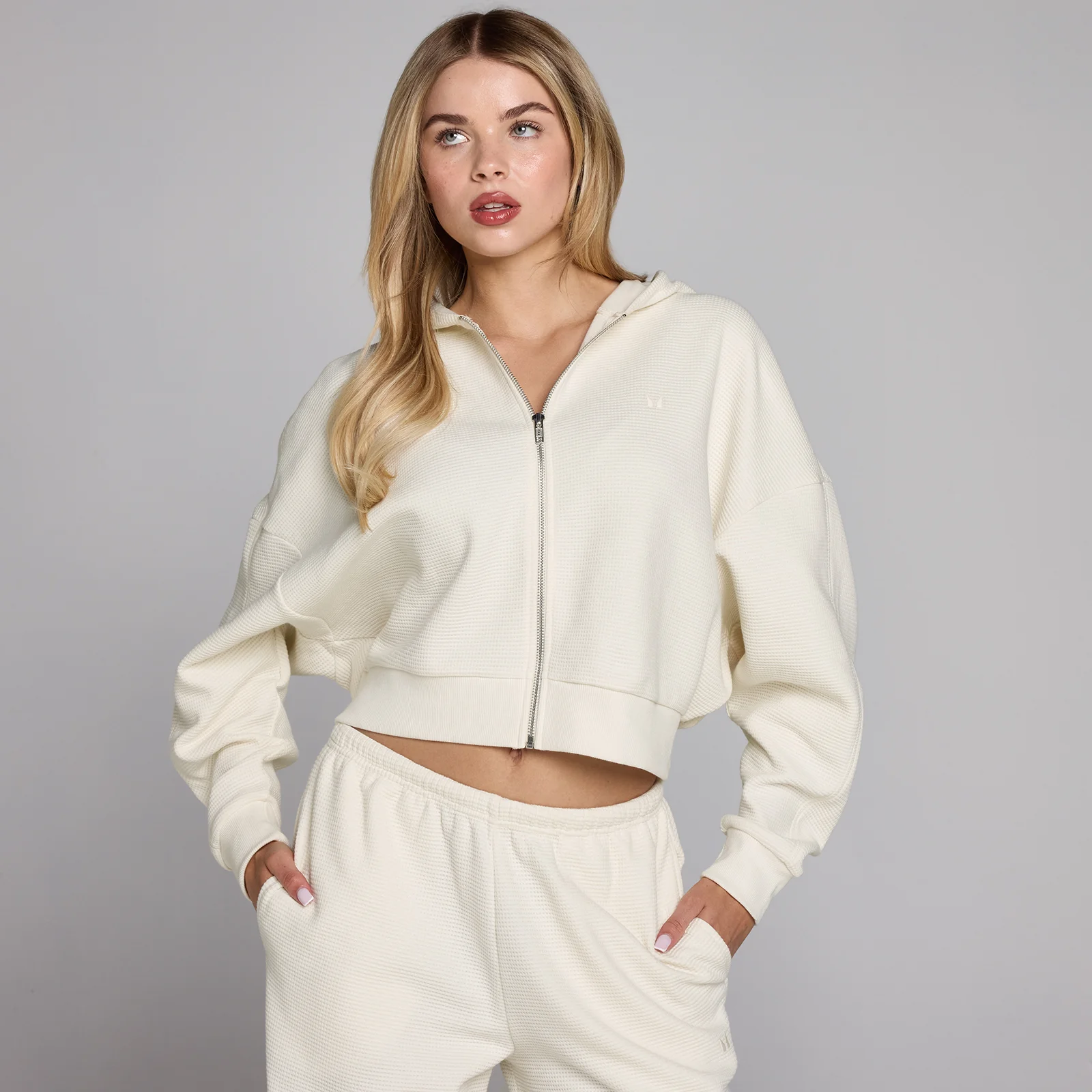 Sweat à capuche zippé gaufré MP femme - Ivoire - XL Image 1