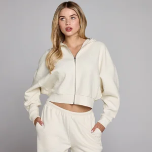 Sweat à capuche zippé gaufré MP femme - Ivoire - Size XXL