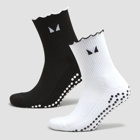 Chaussettes Pilates à volants MP (lot de 2 paires) - Noir/Blanc
