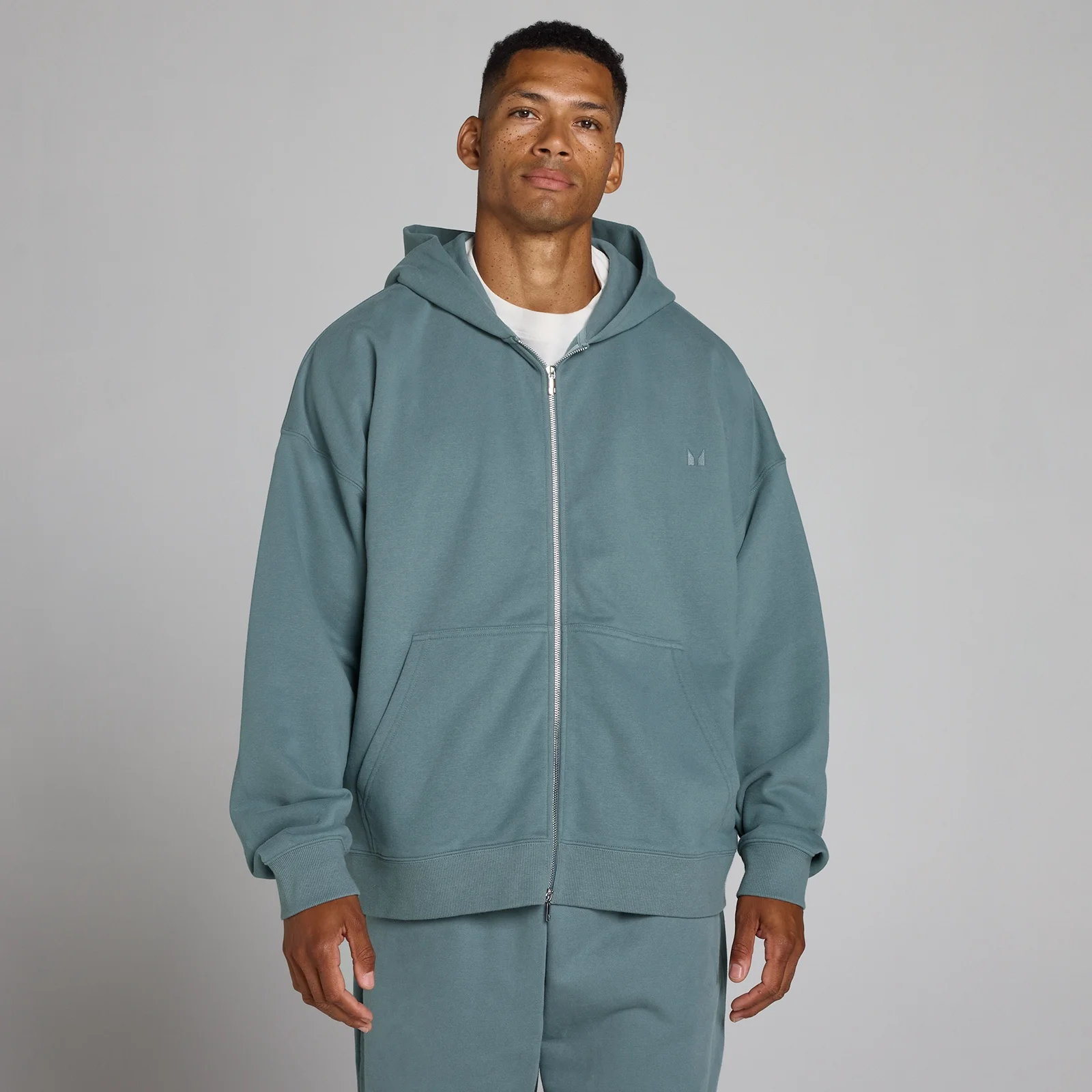 Hoodie oversize à double zip - Bleu futur - L Image 1