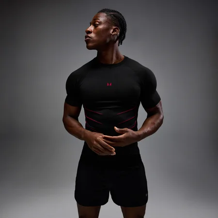T-shirt sans couture coupe ajustée MP Hero homme - Noir délavé/Rouge héros