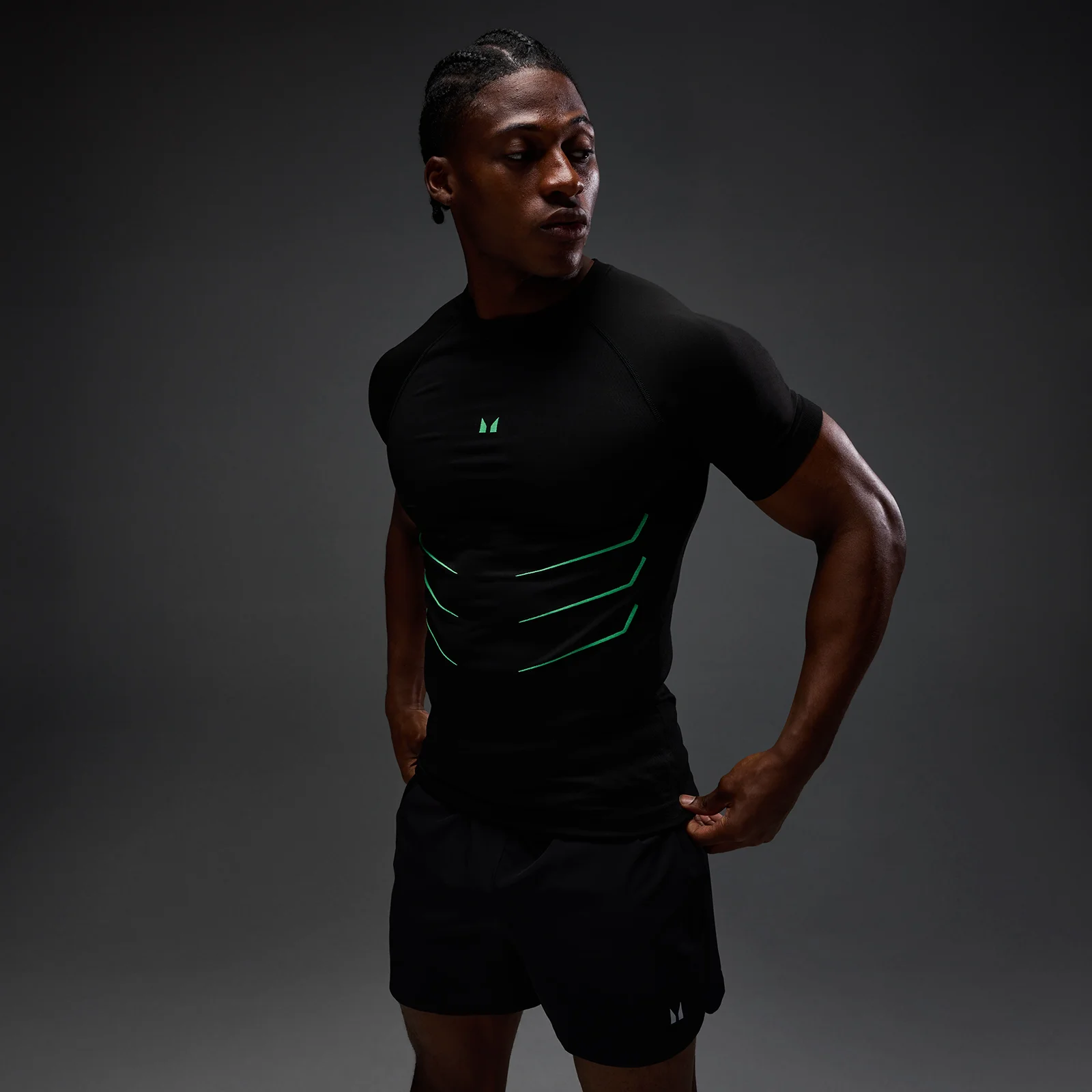 T-shirt sans couture Hero coupe muscle fit MP homme - Noir délavé/Vert alpha - S Image 1