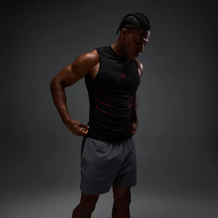 Débardeur sans couture Hero coupe muscle fit MP homme - Noir délavé/Rouge hero