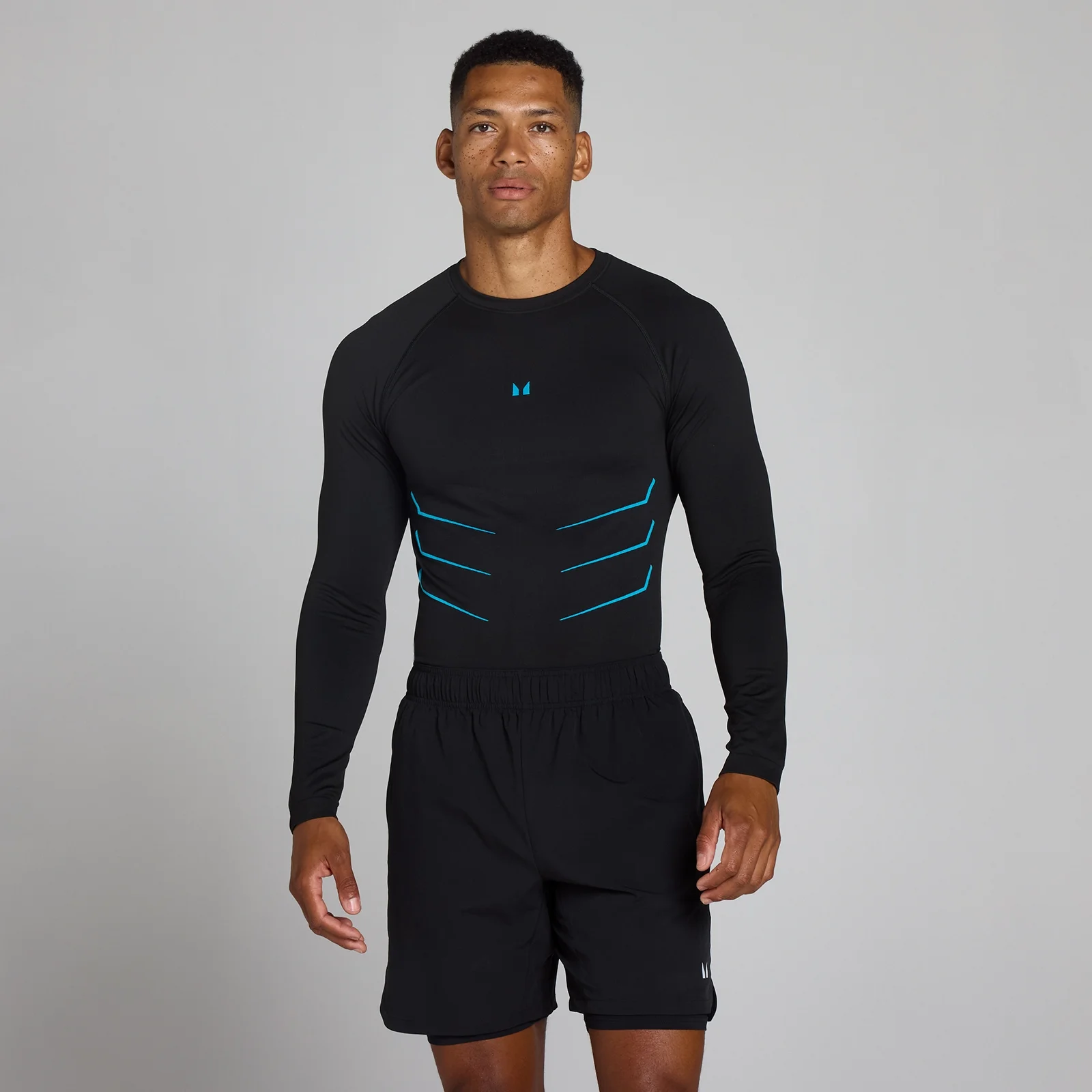 Top sans couture manches longues Lift coupe muscle fit - Noir délavé/Bleu power - XS Image 1