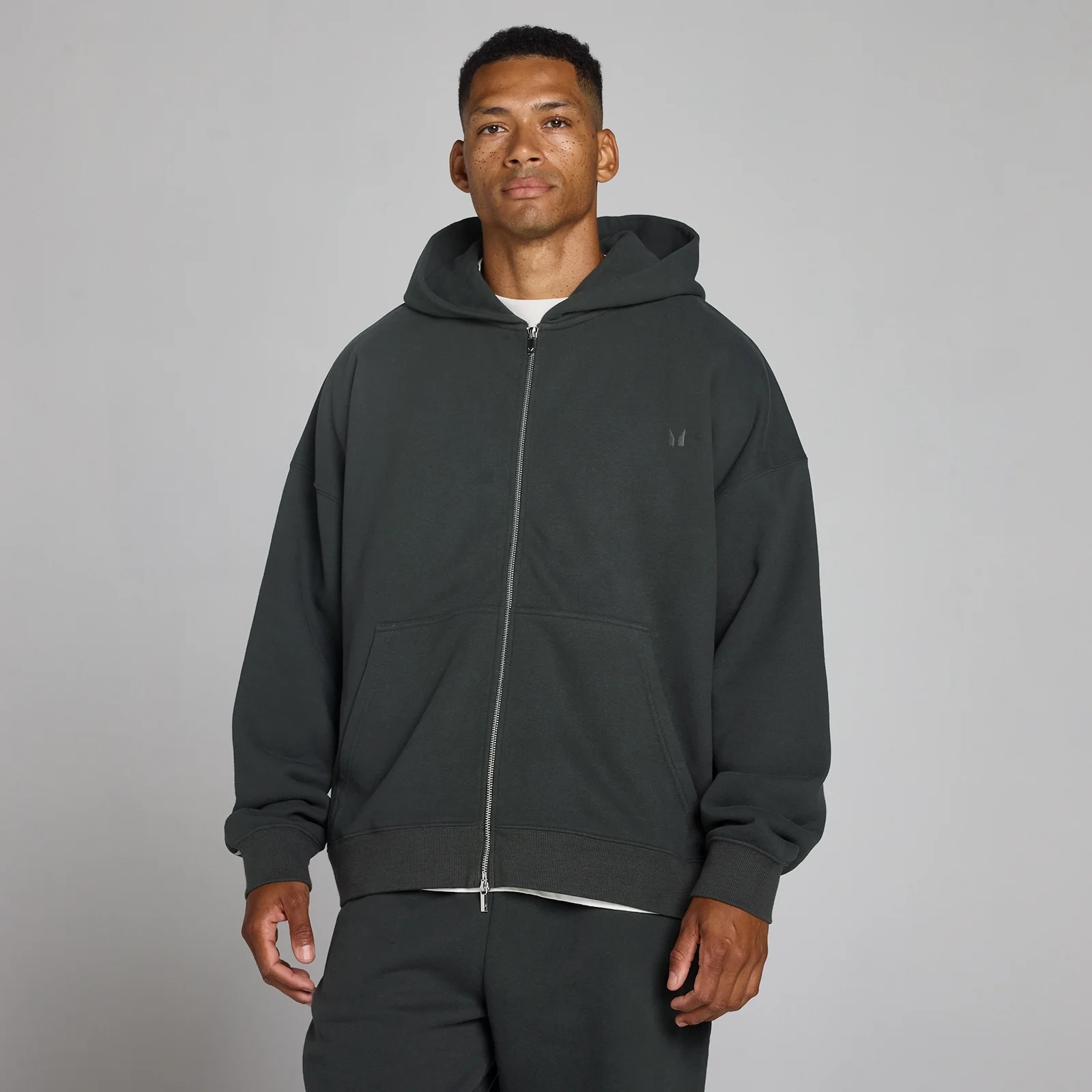 Sweat à capuche oversize MP loopback homme zip bidirectionnel - Noir délavé - XL Image 1