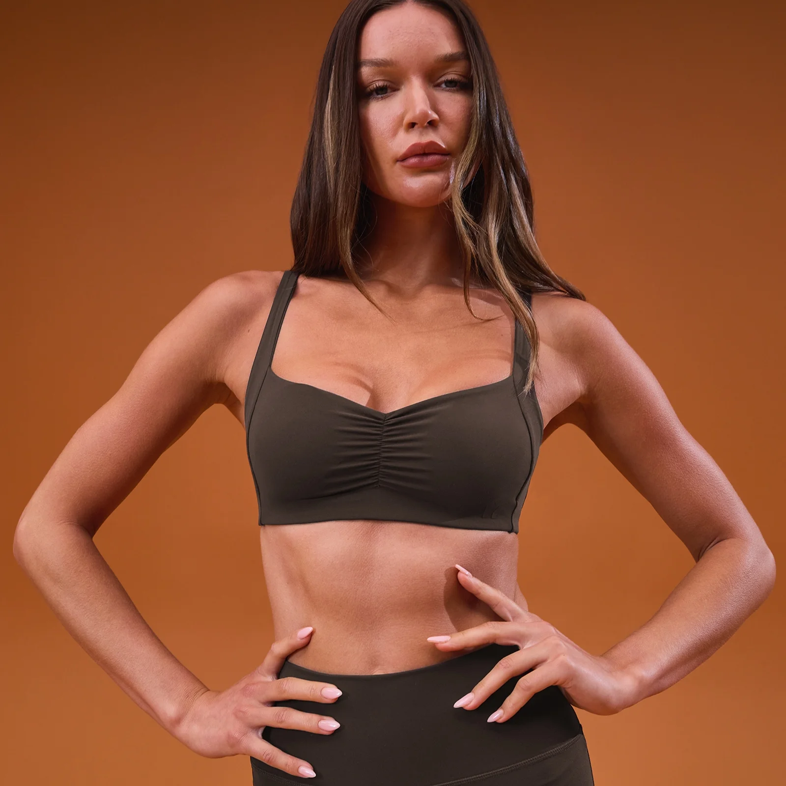 Brassière de sport minimaliste froncée Tempo MP femme - Cacao - XS Image 1