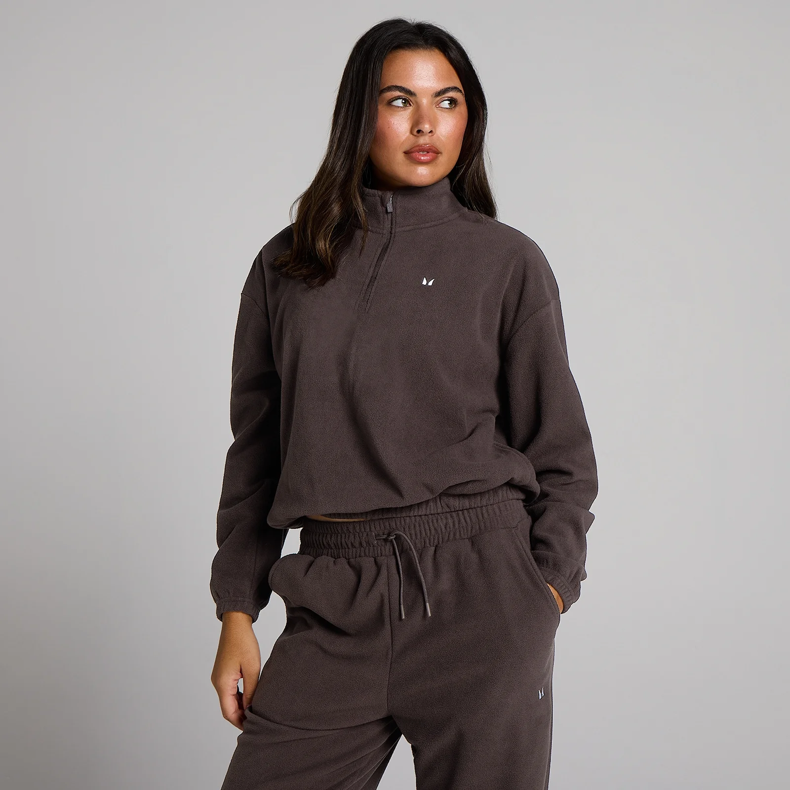 Sweat molleton MP femme col montant zip 1/4 - Cacao - S Image 1